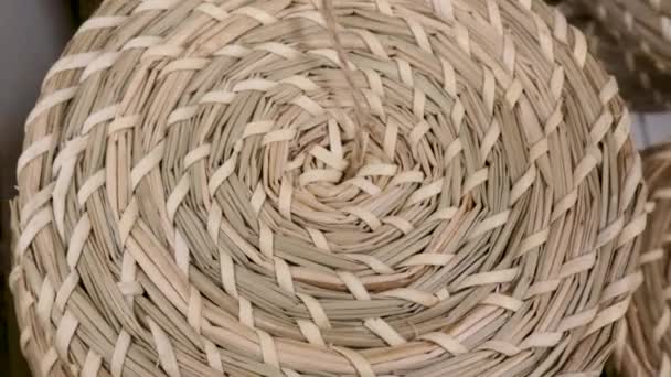 Structure Texture Panier Tricoté Motif Artisanal Traditionnel Maison Design Stockage — Video