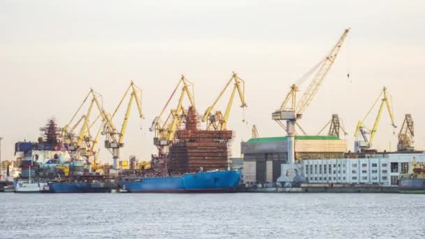 Timelapse Puerto Reparación Buques Carga Grúa Muelle Envío Concepto Empresa — Vídeo de stock