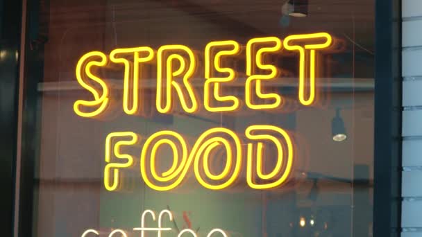 Neon Straat Voedsel Bord Ramen Van Het Restaurant Case Concept — Stockvideo