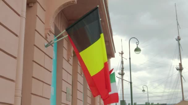 Bandera belga ondeando en el viento — Vídeo de stock