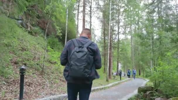 Homme voyageur escalade rochers randonnée sauvage nord forêts trekking — Video
