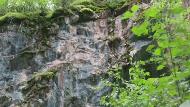 Rocas de montaña en el bosque del norte marble.crane movimiento — Vídeos de Stock