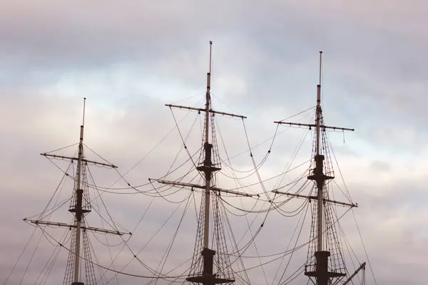 Old Ship Vessel Masts Horizon Sky Storm Concept Adventure Ocean — Stock Photo, Image