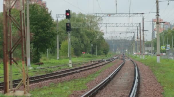 Railway Tracks Rails Traffic Lights City Infrastructure Electric Concept Traffic — Stock Video