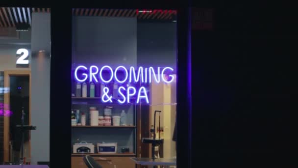 Toilettage spa pour animaux salon néon signe fenêtre — Video