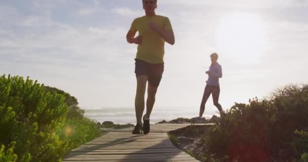 Kaukasisches Paar Genießt Die Freie Zeit Meer Einem Sonnigen Tag — Stockvideo