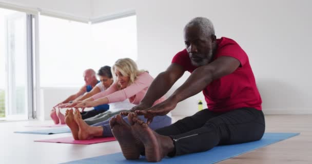 Vielfältige Seniorengruppe Nimmt Fitnesskursen Teil Gesundheit Fitness Wohlbefinden Altenheim — Stockvideo