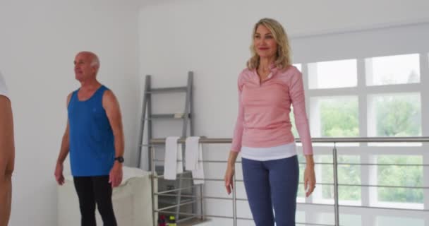 Diverse Grupuri Seniori Care Iau Parte Clasa Fitness Acasă Sănătate — Videoclip de stoc