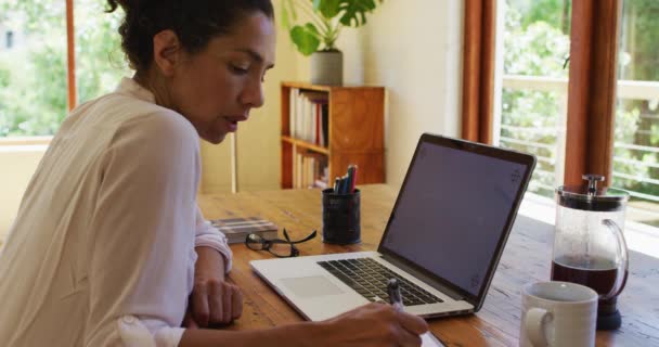 Caucasian Woman Using Laptop Writing Working Home Staying Home Self — Stock Video