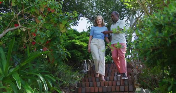 Divers Couples Personnes Âgées Marchant Dans Leur Jardin Soleil Tenant — Video