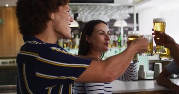 Divers Groupes Amis Heureux Levant Leurs Verres Pour Porter Toast — Video