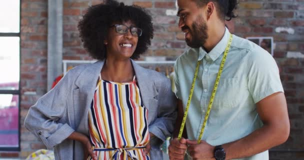 Happy Diverse Friends High Fashion Designers Looking Camera Smiling Independent — Stock Video