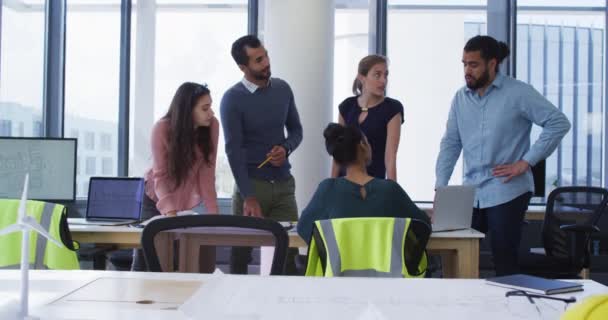 Diverse Group Male Female Architect Colleagues Gathered Table Discussing Independent — Stock Video