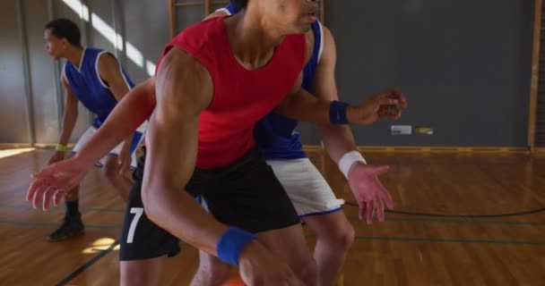 Zróżnicowana Męska Drużyna Koszykówki Trener Ćwiczą Dryblowanie Koszykówka Trening Sportowy — Wideo stockowe