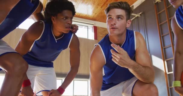 Diverse Male Basketball Team Huddle Discussing Game Tactics Basketball Sports — Stock Video