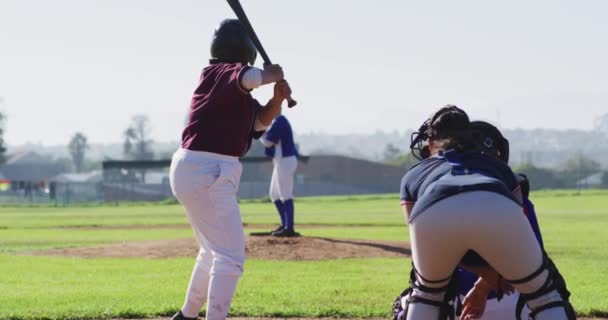 Grup Pengalih Perhatian Pemain Bisbol Wanita Yang Bermain Lapangan Pemukul — Stok Video