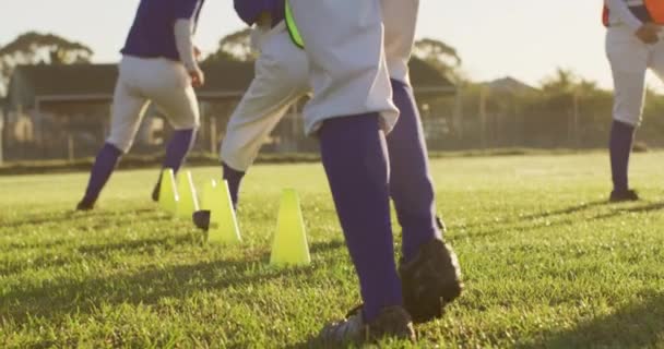Diverso Gruppo Giocatrici Baseball Che Esercitano Sul Campo Correndo Tra — Video Stock