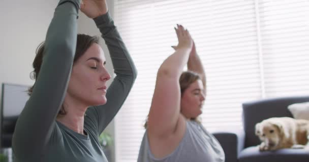 Fehér Leszbikus Pár Fitt Meditál Jóga Szőnyegen Családi Élet Szabadidő — Stock videók