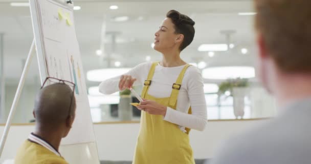 Mujer Negocios Caucásica Dando Presentación Sus Diversos Colegas Cargo Negocios — Vídeo de stock