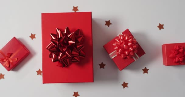 Vídeo Natal Vermelho Apresenta Copia Espaço Fundo Branco Natal Tradição — Vídeo de Stock