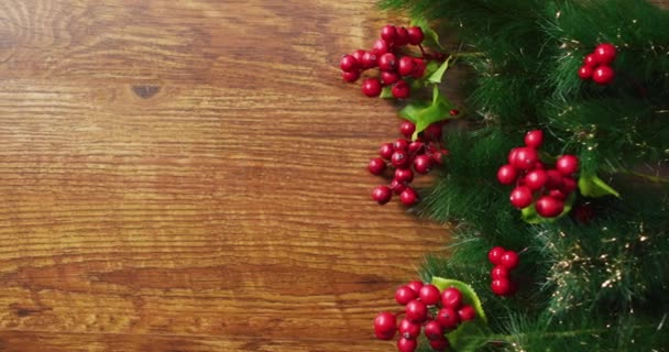 Video Vánoční Dekorace Kopírovat Prostor Dřevěném Pozadí Vánoční Tradice Koncepce — Stock video