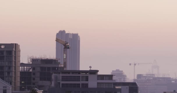 Vista General Del Paisaje Urbano Con Múltiples Edificios Obras Construcción — Vídeos de Stock