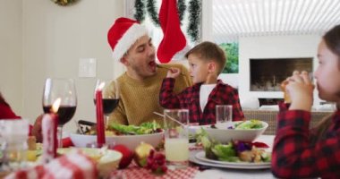 Kafkas oğlu Noel yemeği sırasında babasına çatalla yemek veriyor. Aile Noel 'i ve şenliği evde birlikte kutluyoruz..