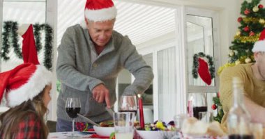 Kafkasyalı, çok nesildir Noel Baba şapkası takan, Noel yemeği yiyen mutlu bir aile. Aile Noel 'i ve şenliği evde birlikte kutluyoruz..