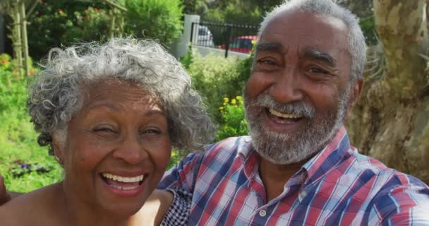 Animatie Van Een Afrikaans Amerikaans Seniorenpaar Dat Glimlacht Naar Camera — Stockvideo