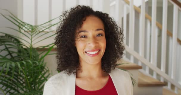 Retrato Mujer Afroamericana Mirando Cámara Sonriendo Estilo Vida Ocio Pasar — Vídeos de Stock