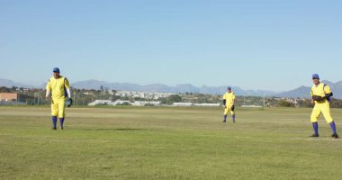 Yarasa çatırtısını duyan, beyaz erkek dış saha koşucusu, dalış yapan, beyzbol sahasındaki fotokopi alanını yakalayan. Atletizm, takım çalışması, açık hava, rekabetçi, sportmenlik, hareket, zafer