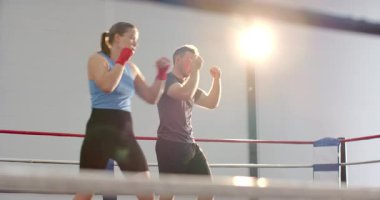 Antrenman partnerleri, halatlarla halat atma ve aynalama hareketlerini başlatıyorlar. Savaş, fitness, atletizm, ortaklık, kararlılık, hareket, güç