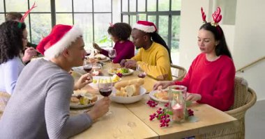 Çeşitli tatillerde çeşitli arkadaşlar yemek masasında salata ve ekmek yerken şarap kızartıyorlar. Şenlik, kutlama, yoldaşlık, neşe, yemek, neşe, kırsal