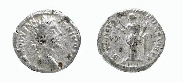 Oude zilveren Romeinse denarius — Stockfoto