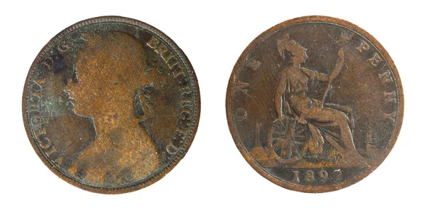 Staré měděné mince z Anglie — Stock fotografie