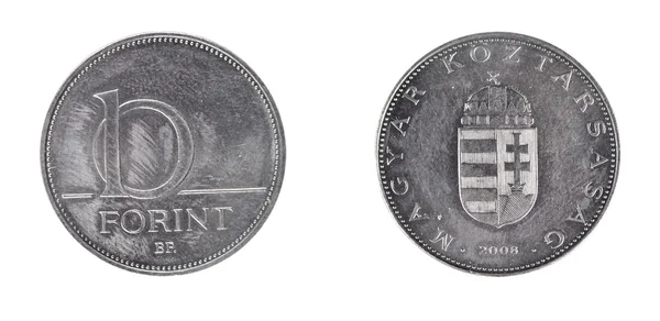 10 forint - węgierski pieniądze. Awers i rewers monety 2008 — Zdjęcie stockowe