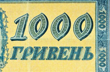 Vintage öğeleri eski banknotlar Ukrayna 1918, 1000 hryvnia kağıt