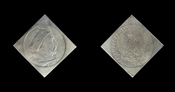 Polska stara srebrna moneta Piedfort Proof Coin złotych — Zdjęcie stockowe