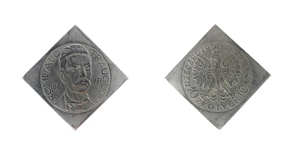 Polska stara srebrna moneta Piedfort Proof Coin złotych — Zdjęcie stockowe