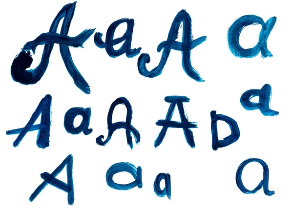 Letra Desenhada Com Pincel Diferentes Versões Conjunto Letras Várias Formas — Fotografia de Stock