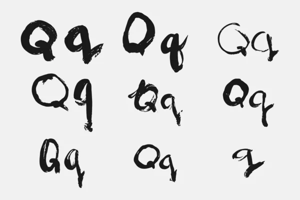 手書きの手紙 グランジ書道で書かれた黒い手紙 フォントの異なるバージョンは不注意なスタイルで手描きされています ベクトルEpsイラスト — ストックベクタ