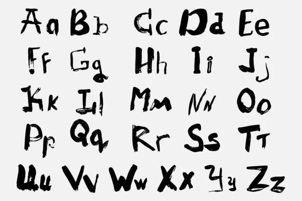Anglická Abeceda Nakreslená Štětcem Kaligrafická Písmena Nakreslená Černými Písmeny Bílém — Stockový vektor
