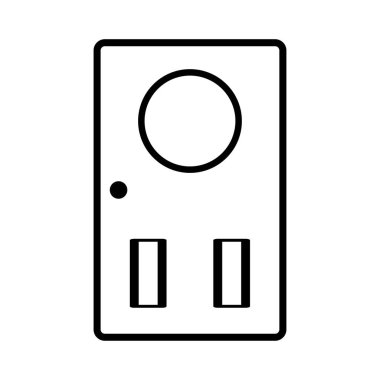 Çemberdeki kapı simgesi. Siyah ve beyaz düz iç mekan ikonu. Açık ve kapalı kapı, eve giriş. İllüstrasyon istiyor.