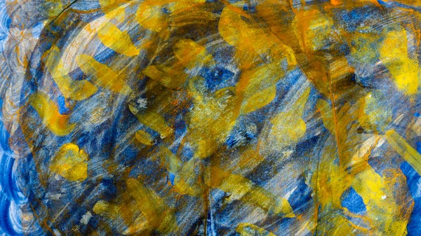 Foto Van Een Felgekleurde Aquarelachtergrond Gouache Tekening Gele Blauwe Textuur — Stockfoto