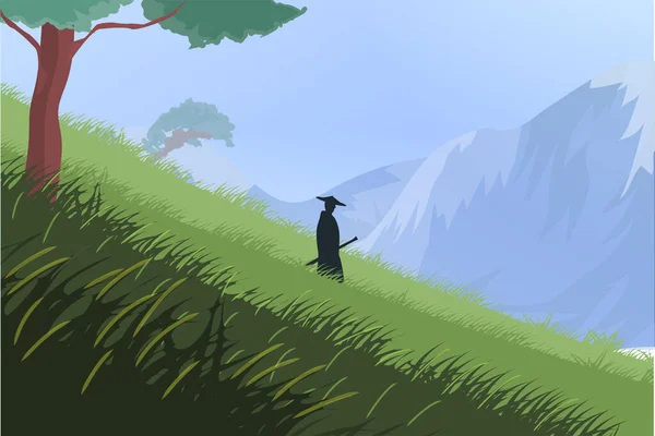 Le samouraï descend la colline. — Image vectorielle