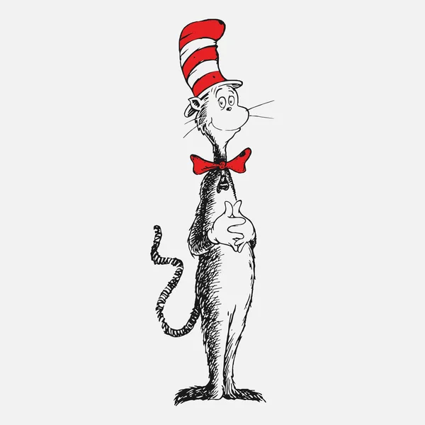 Seuss Katt Hatten Hatt Mustasch Och Bågknut — Stock vektor