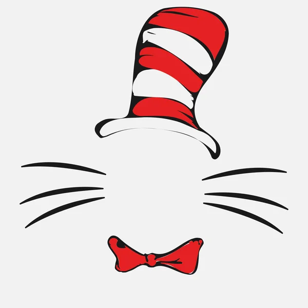 Dr Seuss katt i hatten. Hatt, mustasch — Stock vektor