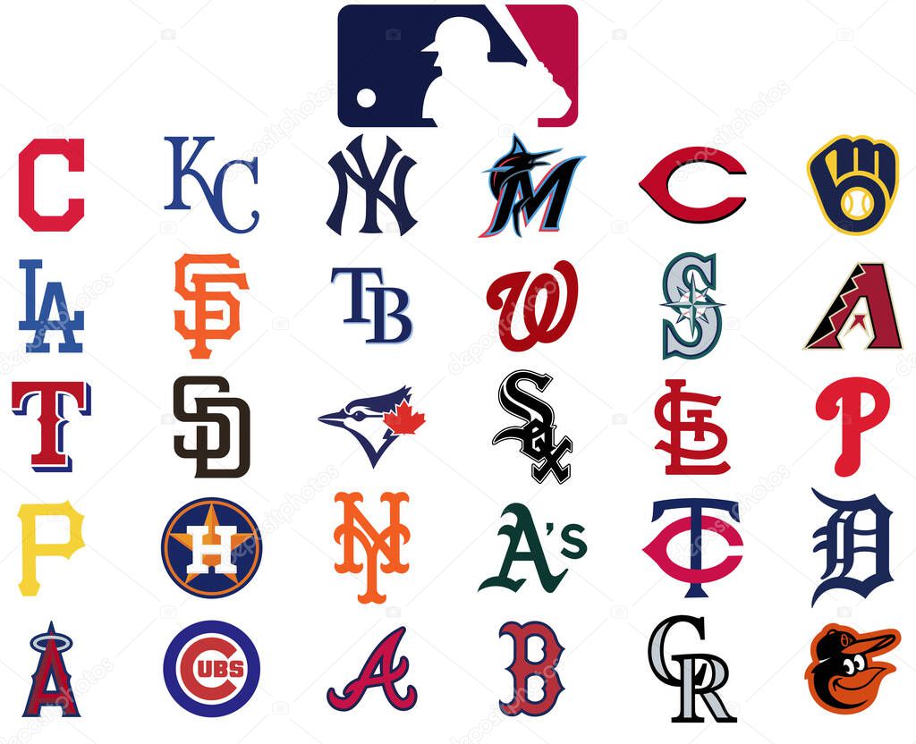 Major league baseball logo. Set of all 30 mlb teams. Baseball icons set teams of america.