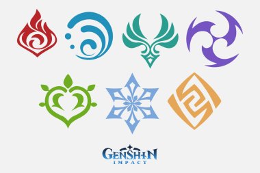 Genshin impact logo and elements icons set. clipart
