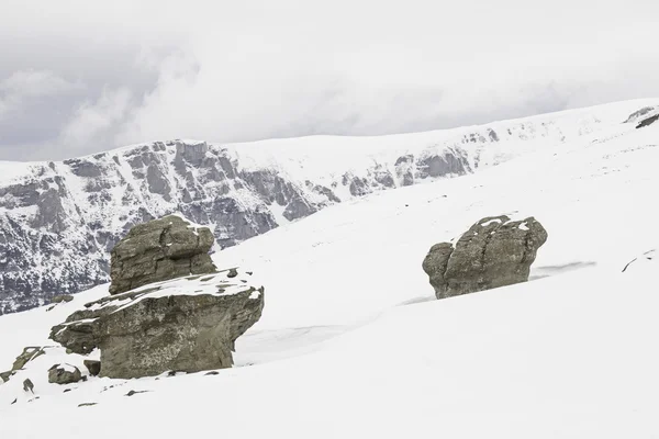 Snötäckta berg stenar — Stockfoto